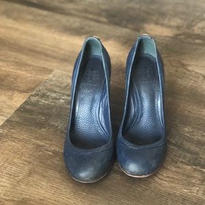 Tory Burch navy leather wedges